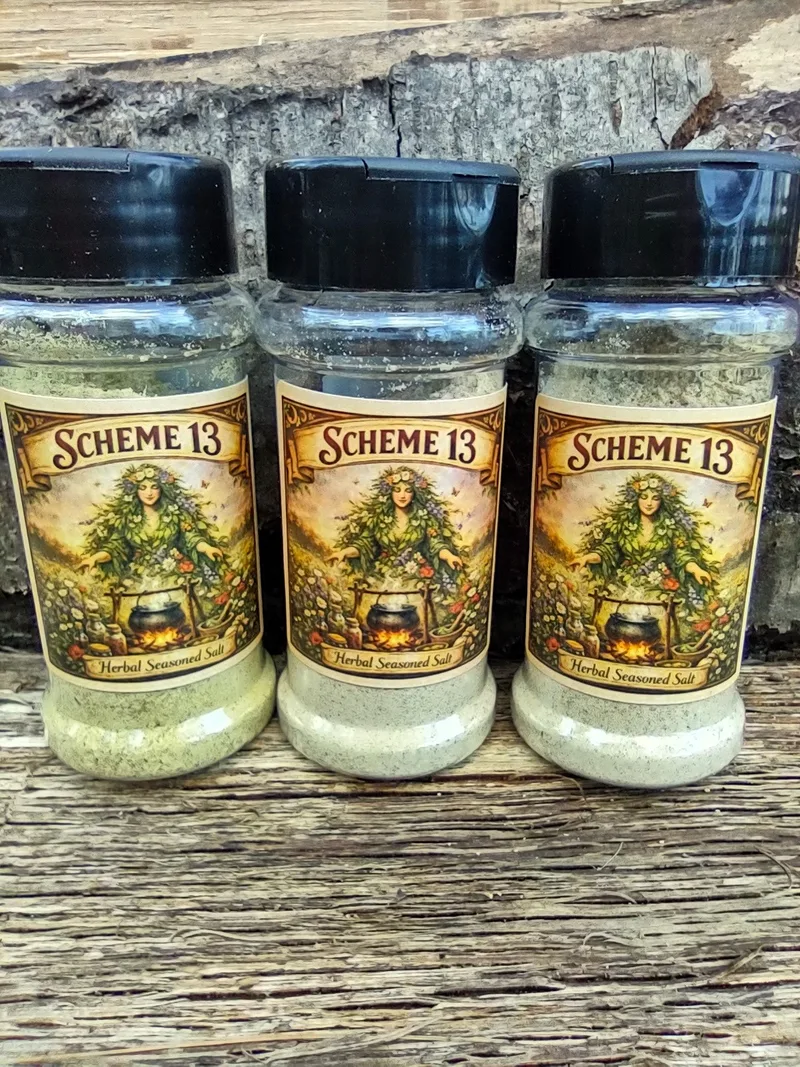 SCHEME 13 - Natural herbal seasoned salt (local herbs, spices, Himalyan pink salt, no MSG). 2oz (58gms)